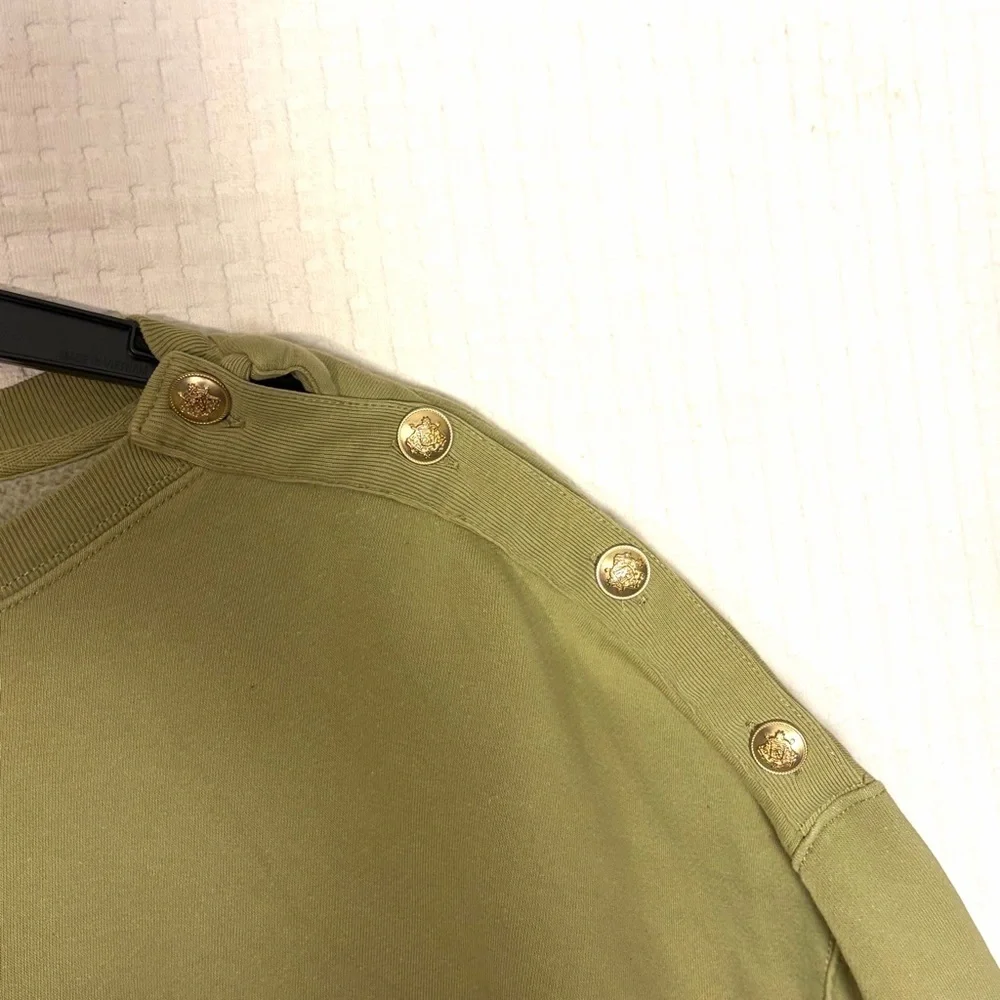 J. Crew Sweatshirt Womens 3X Green Heritage Cropped Boxy Gold Buttons Preppy